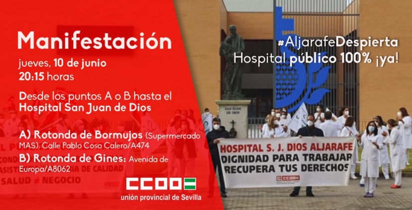IU Sevilla apoya la manifestación convocada por CC.OO para exigir una sanidad digna y 100% pública en el Hospital del Aljarafe