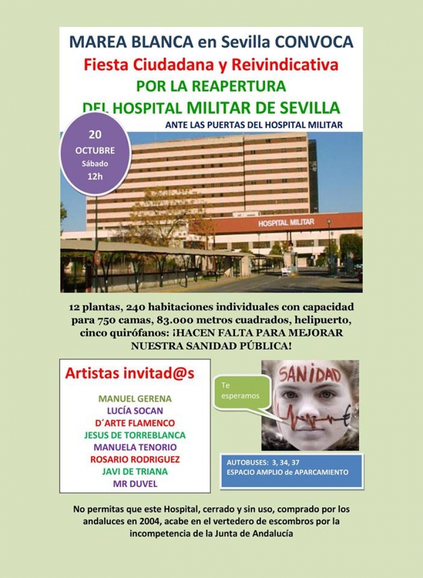 IU Sevilla llama a la movilización el próximo sábado 20 por la reapertura del Hospital Militar