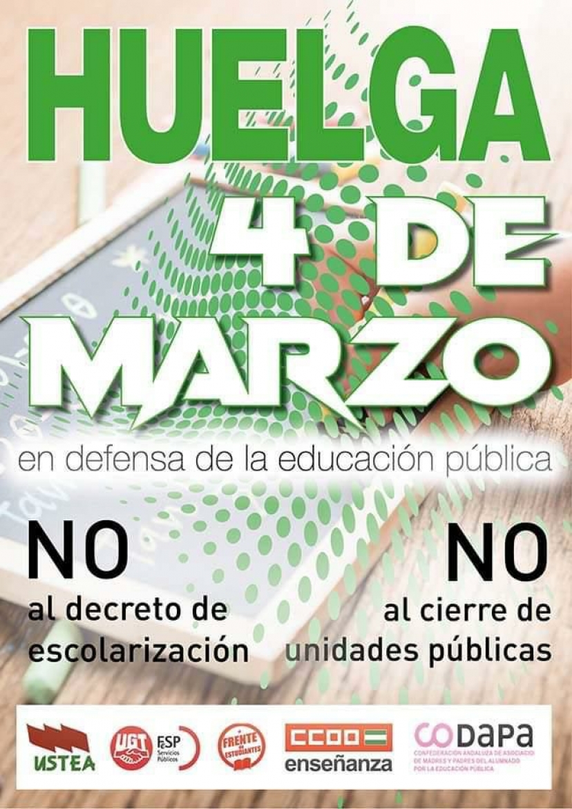 IU Sevilla apoya la Huelga Educativa del 4 de marzo contra el decreto del gobierno andaluz