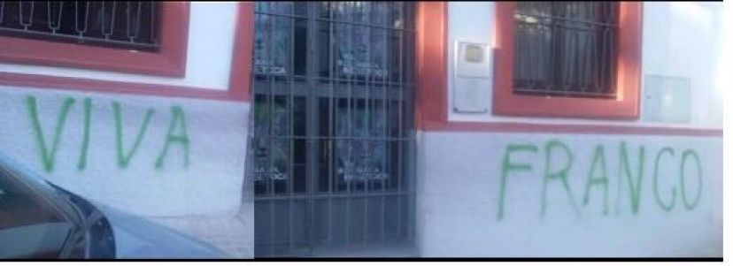 La sede de IU Lebrija aparece con pintadas fascistas