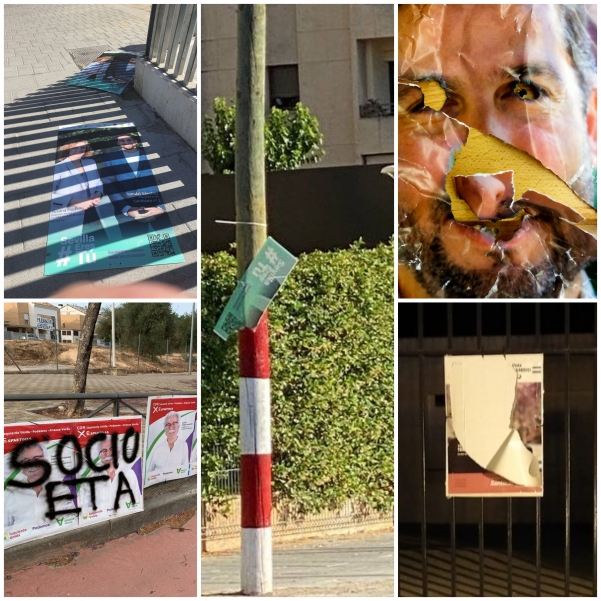 Actos vandálicos contra los carteles de Izquierda Unida en diferentes localidades de la provincia de Sevilla